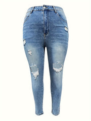 Ripped Button Fly High Rise Skinny Jeans