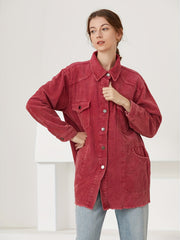 Vintage Solid Button Front Jacket Women's Outerwear