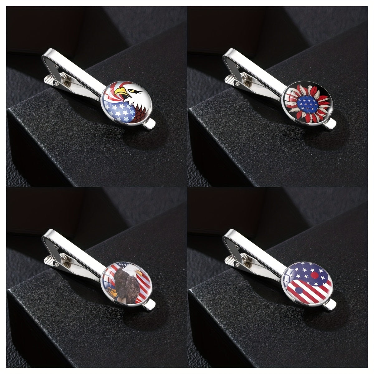 Patriotic Tie Clip With Eagle American Flag Yin Yang