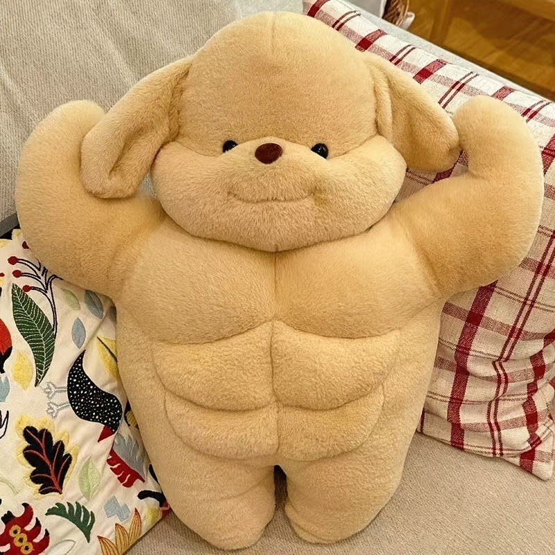 Beige & Brown Muscle Dog Plush Toy - Soft Stuffed Animal