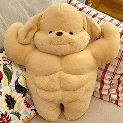 Beige & Brown Muscle Dog Plush Toy - Soft Stuffed Animal