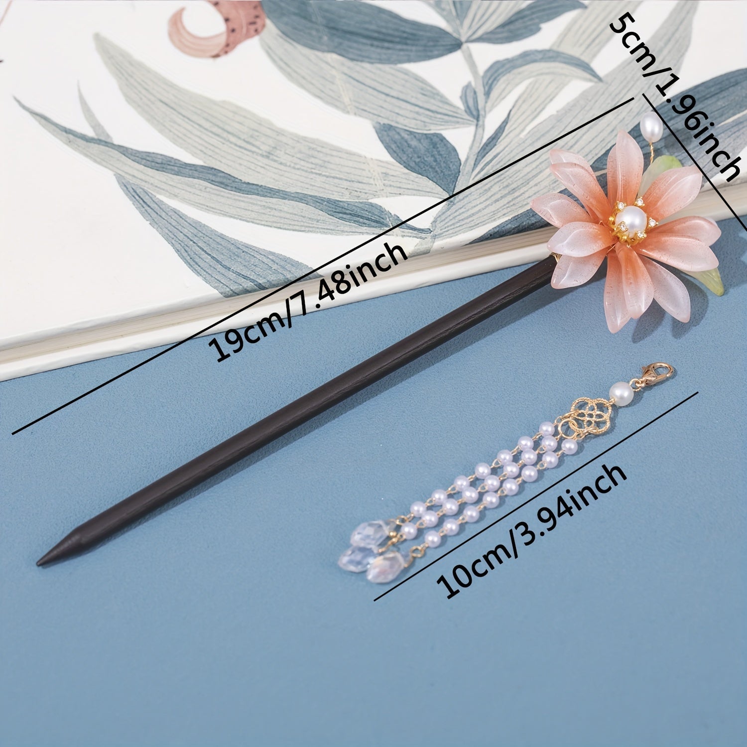 Wooden Flower Hairpin Ancient Style Beaded Tassel Hair Accessories