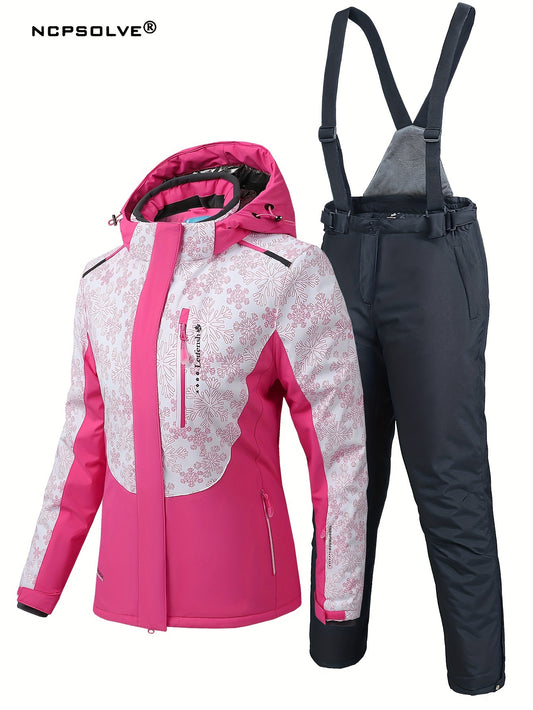 Snowflake Print Ski Set Jacket & Windproof Trouser Women's Activewear