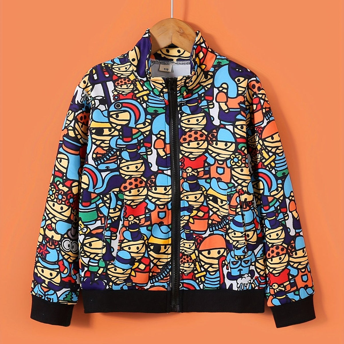 Boys Cartoon Character Jacket Long Sleeves Zipper Stand Collar