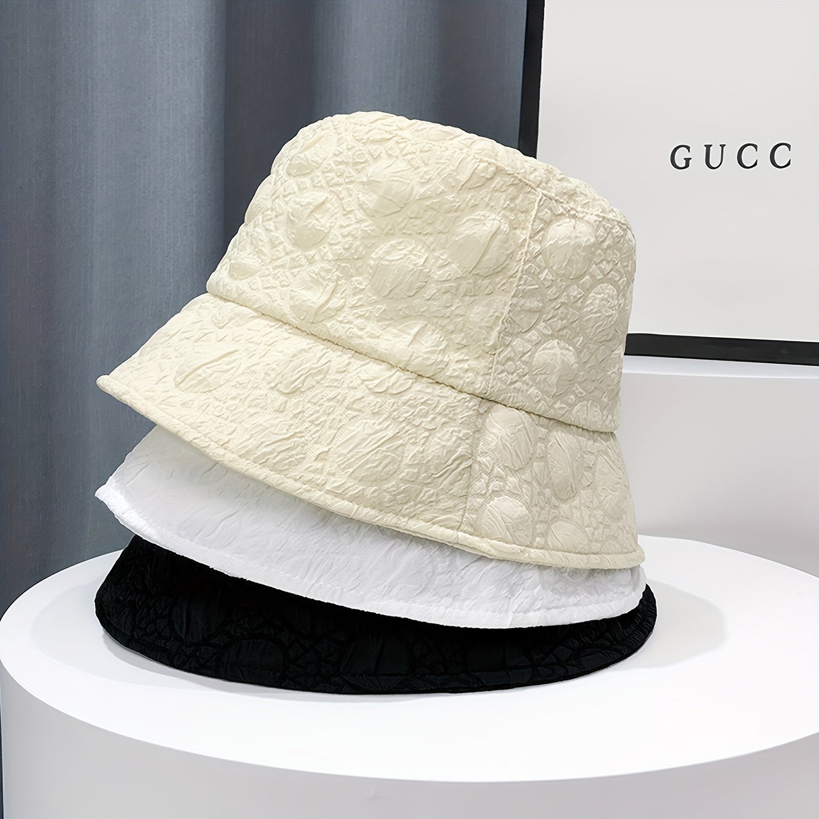 Chiffon Embossed Thin Bucket Hat Solid Breathable Sun Hat