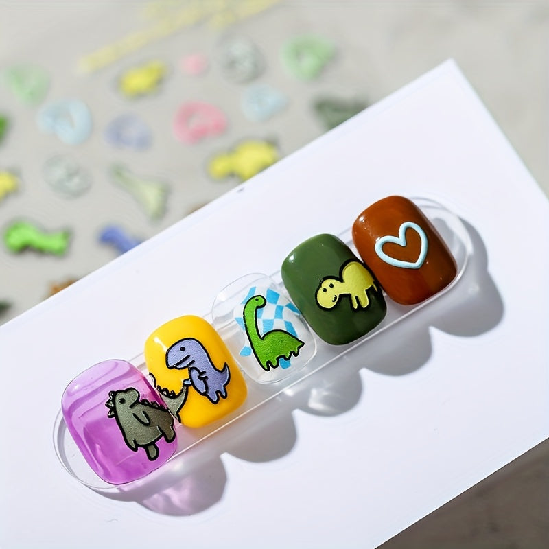 Dinosaur Art Holo Nail Stickers 5D Engraved Decals