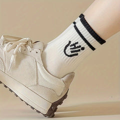 5 Pairs Letter Print Socks for Women - Comfy & Breathable Mid Tube Stockings