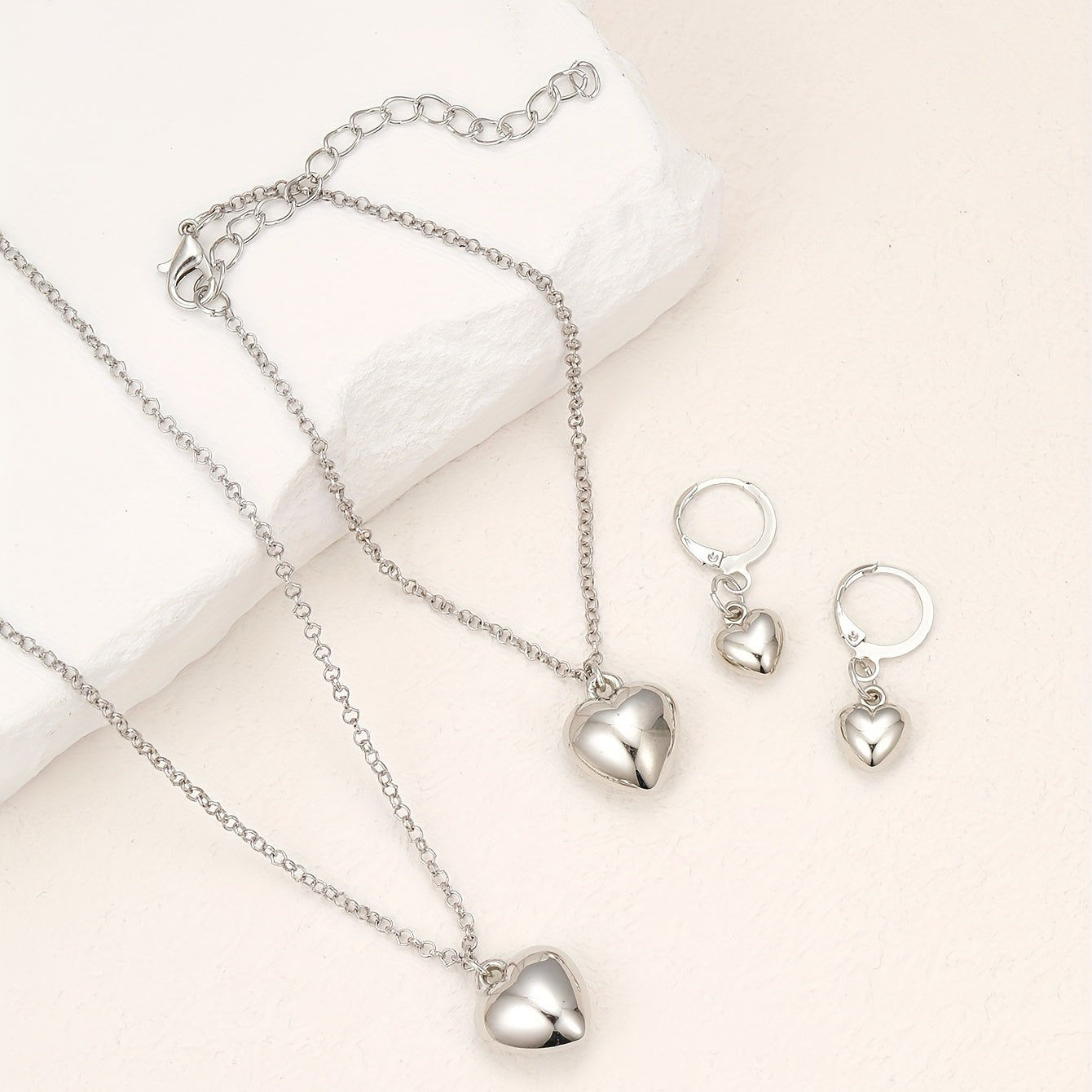 Heart Jewelry Set Pendant Necklace Bracelet Earrings for Women