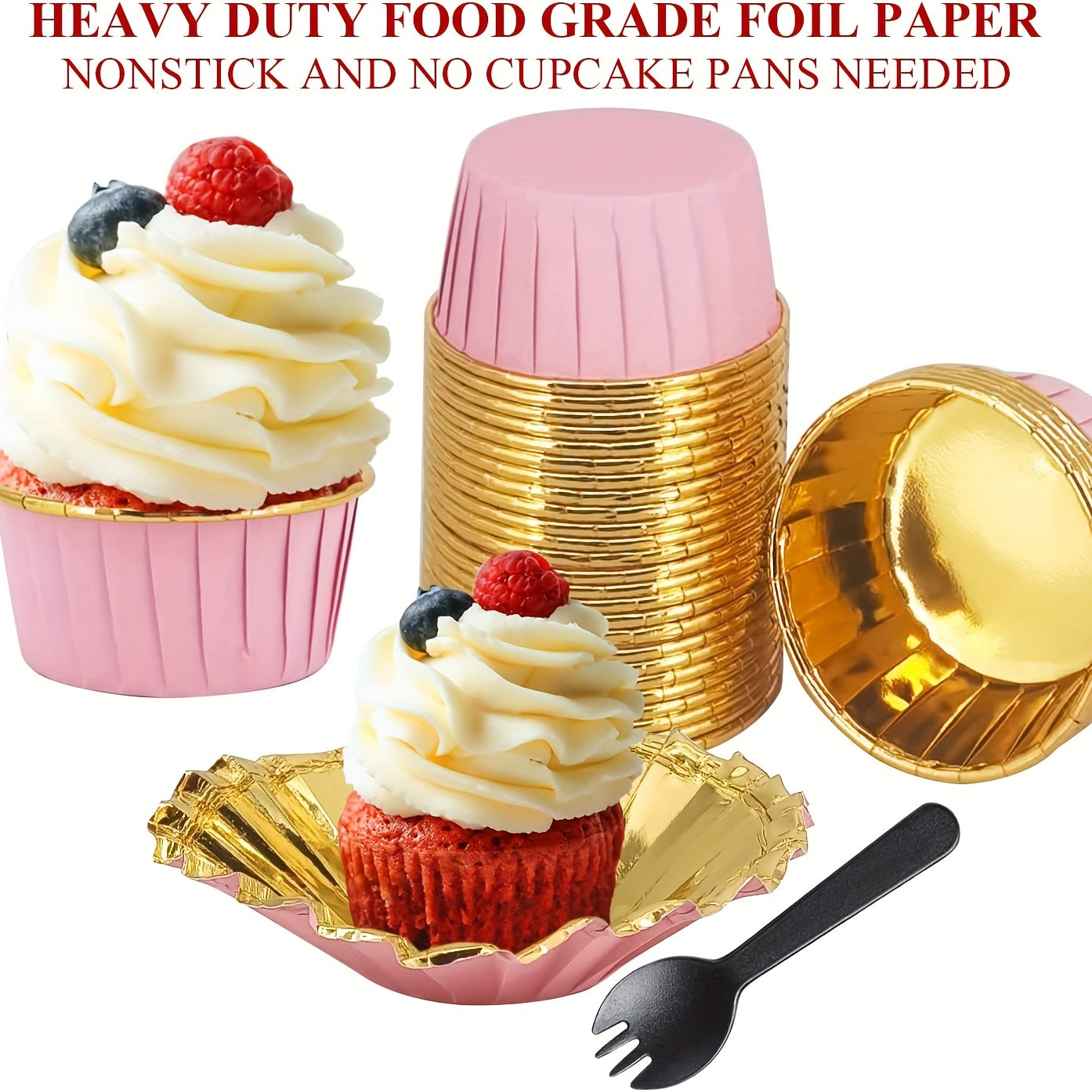 50pcs Disposable Muffin Cups With Lids, Spoons and Glossy Cupcake Liners