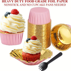 50pcs Disposable Muffin Cups With Lids, Spoons and Glossy Cupcake Liners
