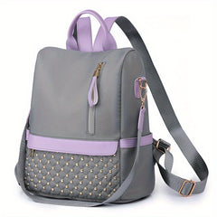 Oxford Cloth Backpack Purse Studded Decor Convertible Shoulder Bag