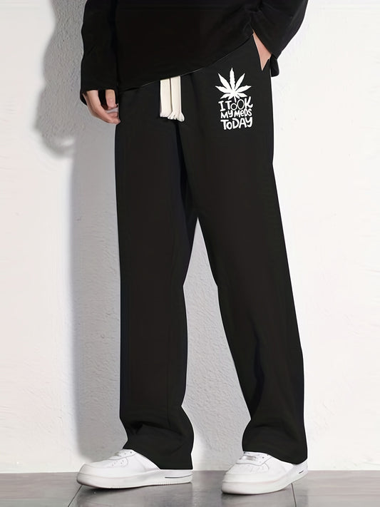 Leaf Pattern Loose Fit Mopping Pants Men's Casual Joggers