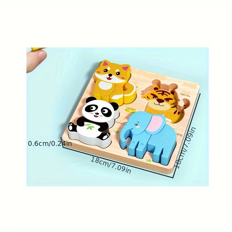 2pcs Wooden Animal Puzzles for Kids - Educational Shapes with Bright Colors