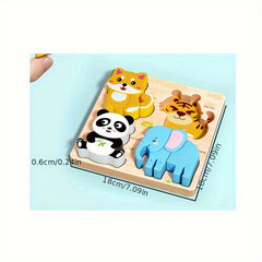 2pcs Wooden Animal Puzzles for Kids - Educational Shapes with Bright Colors