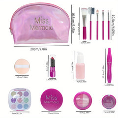 14pcs Kids Girls Makeup Set with Bag Brushes Props for Age 3 Halloween G
