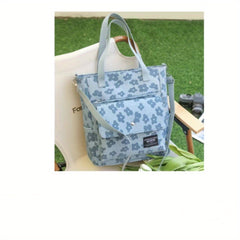 Flower Print Tote Bag Nylon Lightweight Casual Commuter Bag