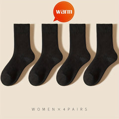 Women's Winter Mid Tube Socks Solid 4 Pairs Warm & Comfy Stockings