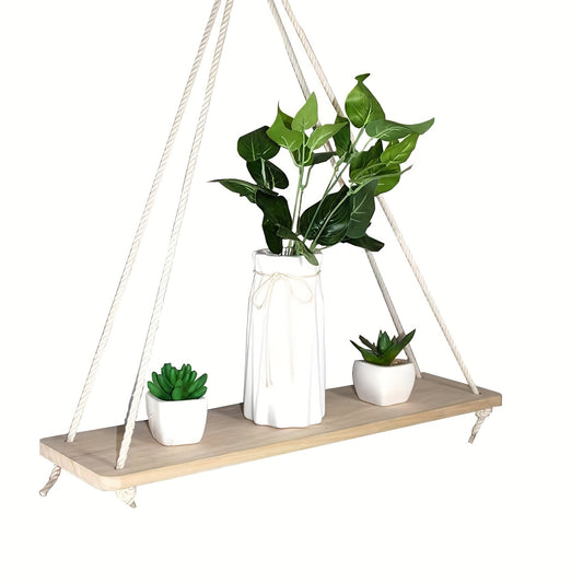 Wooden Macrame Rope Shelf Natural Light Reclaimed W