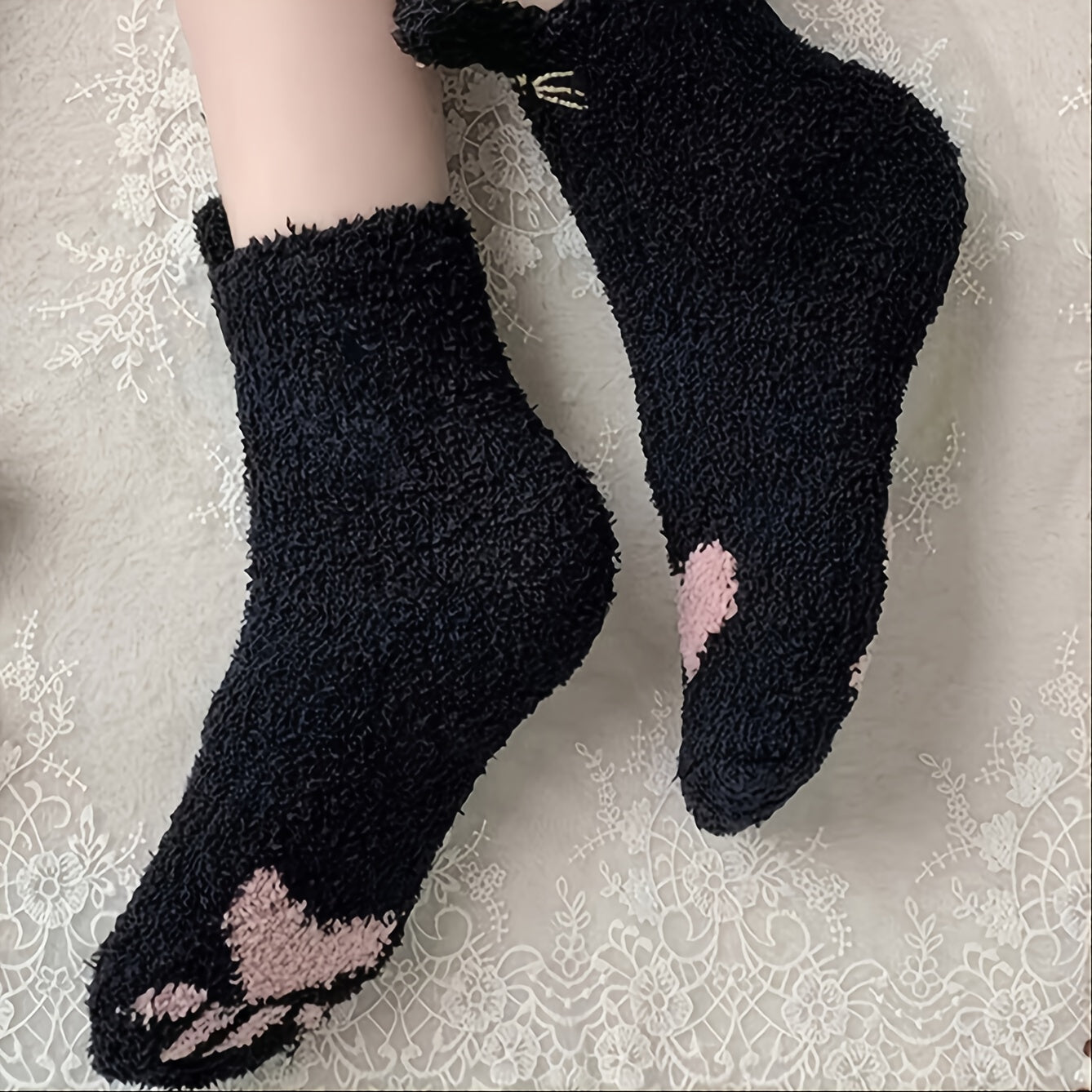 Heart Print Plush Socks Cozy Fluffy Mid Tube Socks Women's Stockings