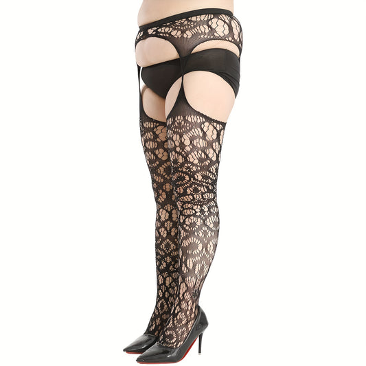  Glitter Floral Cut Out High Waist Fishnet Stockings