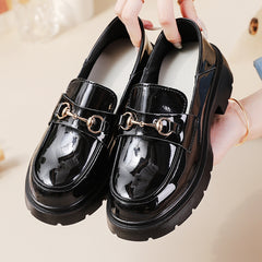 Women's Platform Loafers Slip On PU Leather Shoes