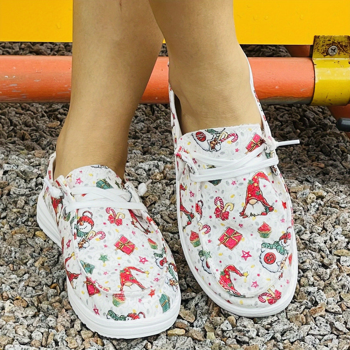 Women's Christmas Santa Claus Lace Up Canvas Shoes