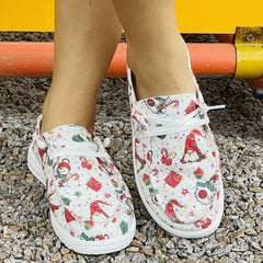 Women's Christmas Santa Claus Lace Up Canvas Shoes