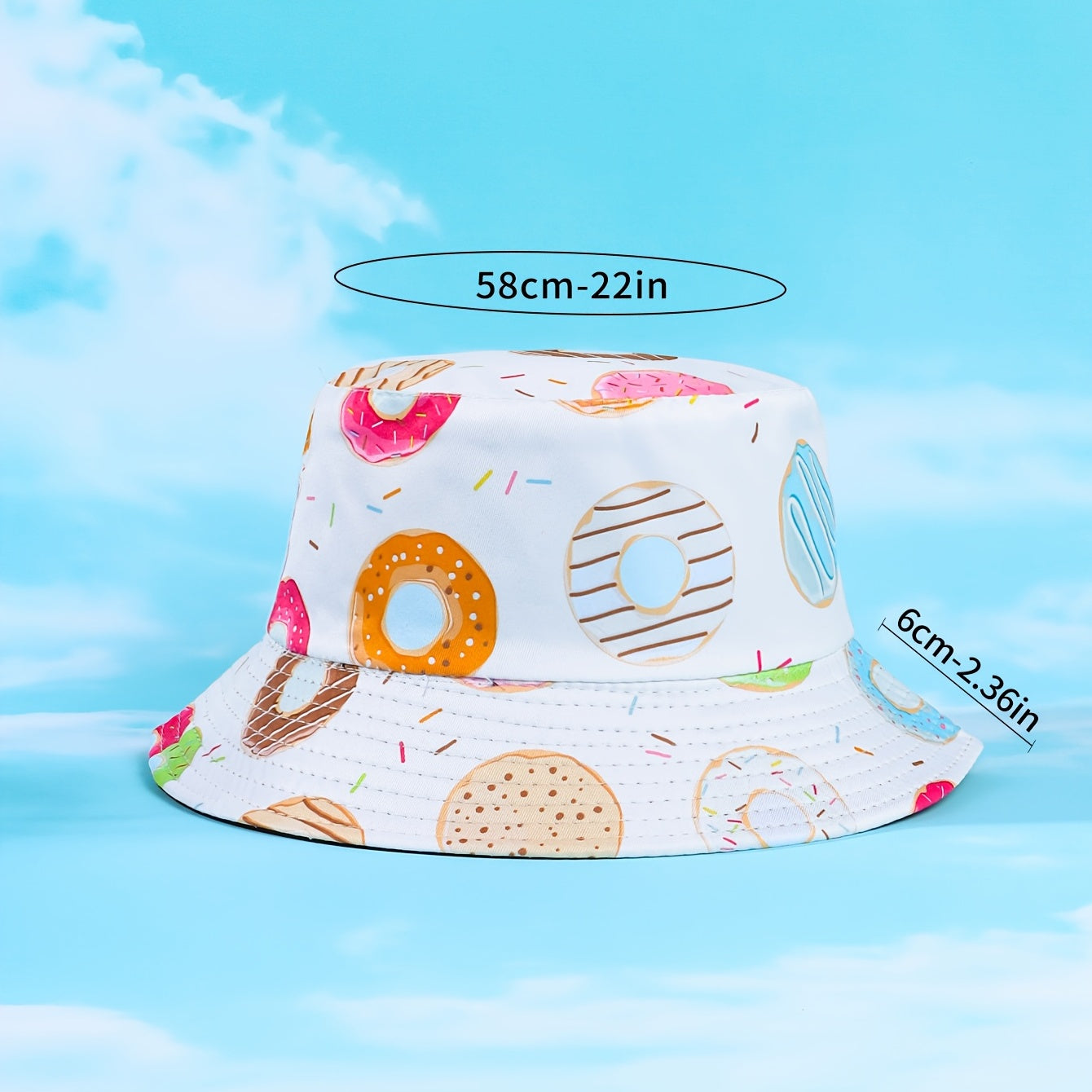 Donut Print Bucket Hat Reversible Sunscreen Fisherman Cap