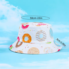 Donut Print Bucket Hat Reversible Sunscreen Fisherman Cap