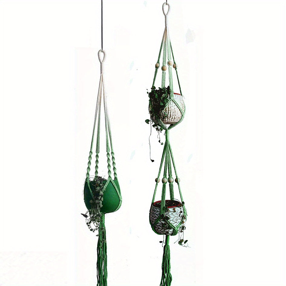2pcs Macrame Plant Hanger Pot Holder Gradient Dyeing