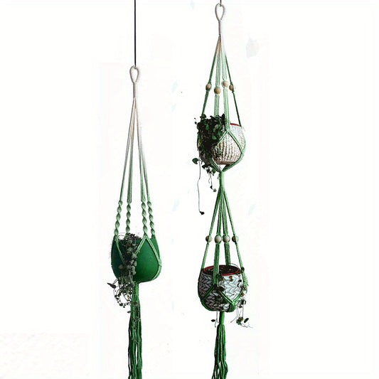 2pcs Macrame Plant Hanger Pot Holder Gradient Dyeing