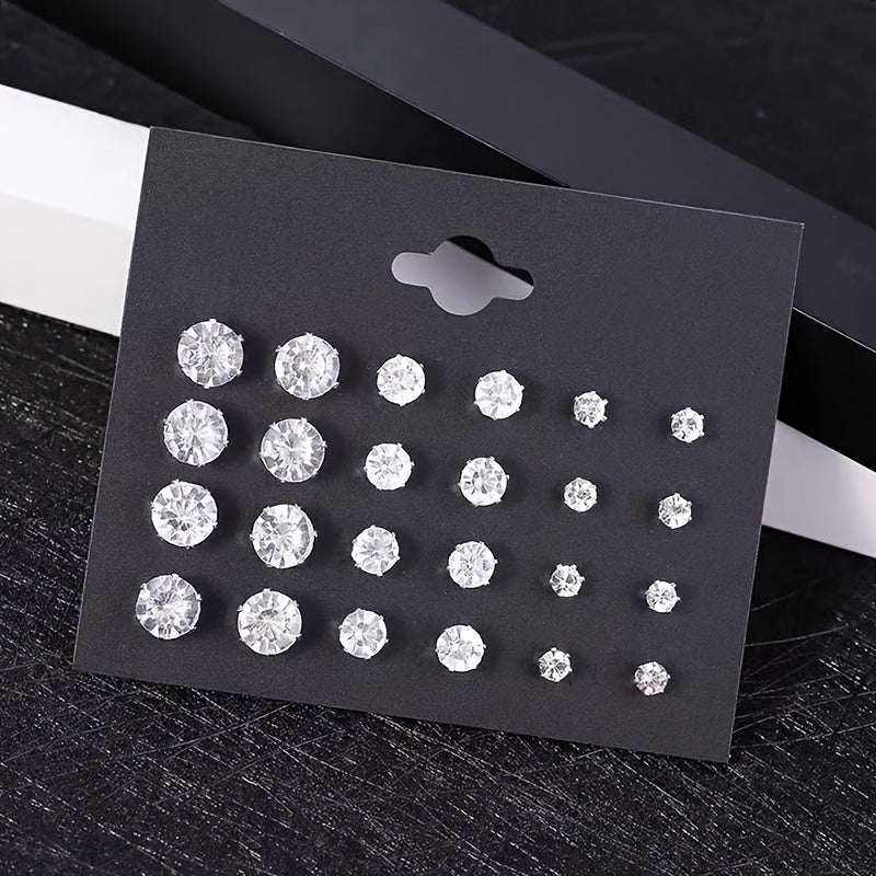 Round 6 Claw Crystal Zircon Earrings 12 Pairs Pack