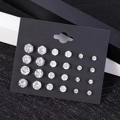 Round 6 Claw Crystal Zircon Earrings 12 Pairs Pack