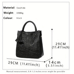 Flower Embossed Leather Tote Bag Top Handle Purse