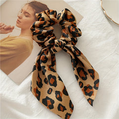 Leopard Pattern Scarf Scrunchies Hair Tie Satin Hair Rope Vintage
