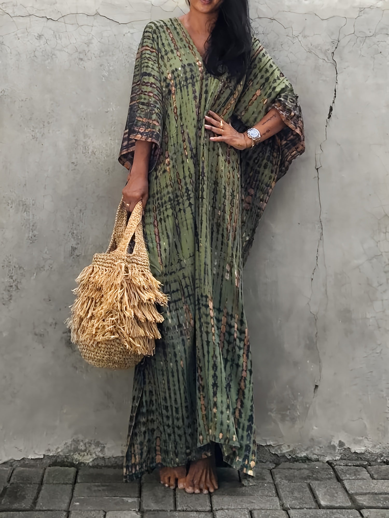  Boho Cover Up Women's Plus Striped Maxi Kaftan Cover Up Dress