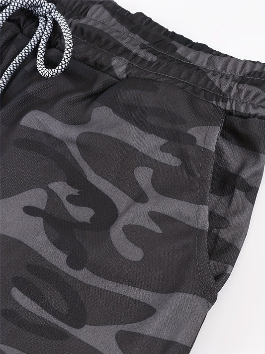 Men's Camo Gym Running Shorts Active Stretch Drawstring Workout Bottom
