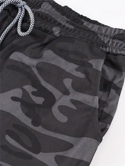Men's Camo Gym Running Shorts Active Stretch Drawstring Workout Bottom