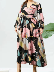 Floral Lantern Sleeve Maxi Dress With Belt