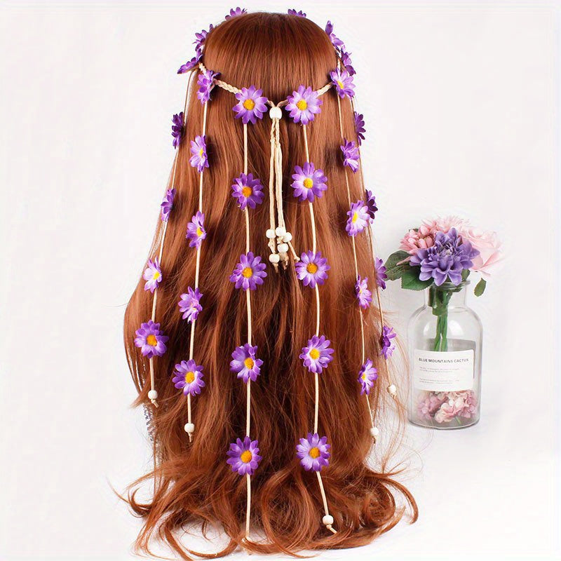 Bohemian Flower Headband with Sunflower Daisy Pendant