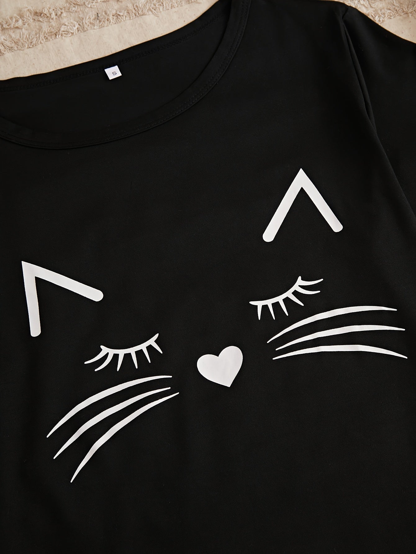 3pcs Cat & Heart Print Pajama Set Women's Loungewear Sleepwear