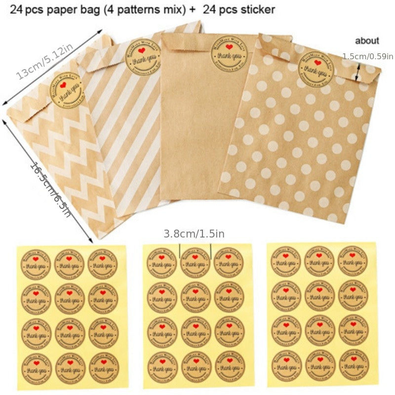 24pcs Paper Bag 13 X 16 With Stickers Gift Bags Treat Candy Bags Craft Bags