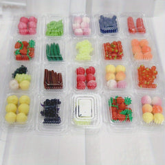 3pcs Dollhouse Kitchen Faux Fruit Decor Transparent Boxes Peach Grape Cherry Str