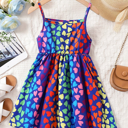 Youth Girl Colorful Heart Print Camisole Princess Dress