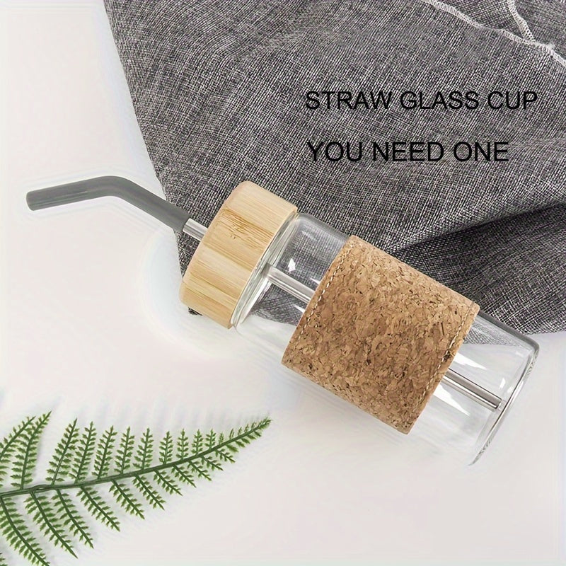 400ml Reusable Glass Water Cup with Straw and Cork Sleeve