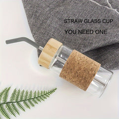 400ml Reusable Glass Water Cup with Straw and Cork Sleeve