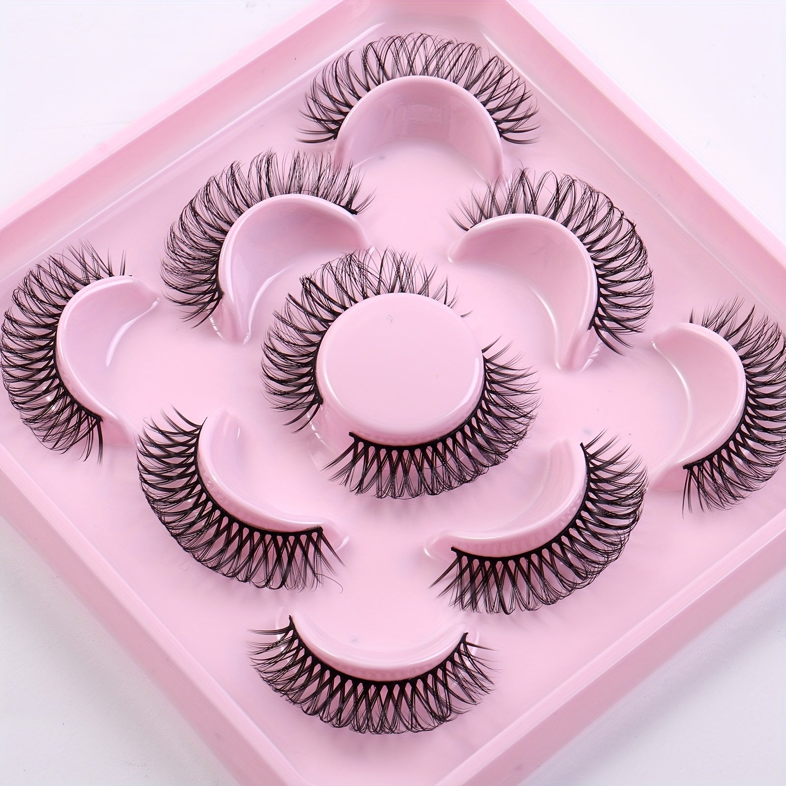 5 Pairs 3D Fluffy Cat Eye Lashes D Curl Wispy Natural Volume Faux Mink Lashes