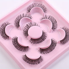 5 Pairs 3D Fluffy Cat Eye Lashes D Curl Wispy Natural Volume Faux Mink Lashes