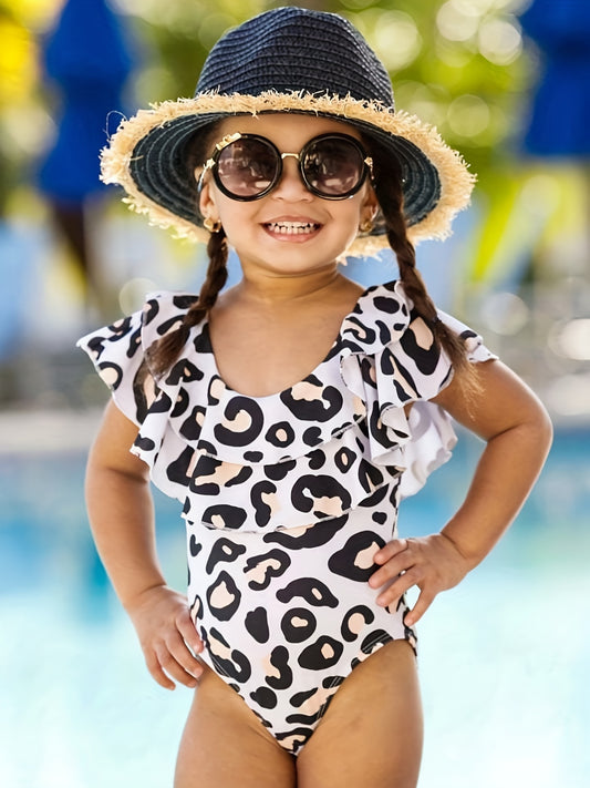 Leopard Print Tankini Ruffle Girls Swimsuit
