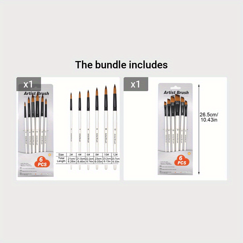 6pcs Artist Paint Brushes Set Acrylic Watercolor Painting